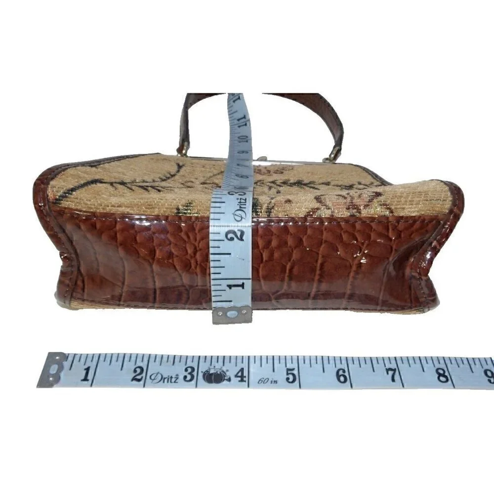 LIZ CLAIBORN brown & gold tapestry look satchel, evening bag, handbag, purse